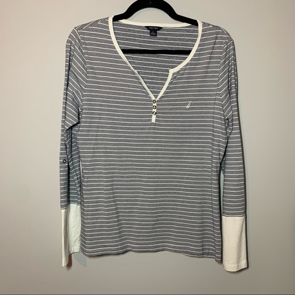 Women’s Nautica blue striped long sleeve tee size large L - Picture 1 of 4